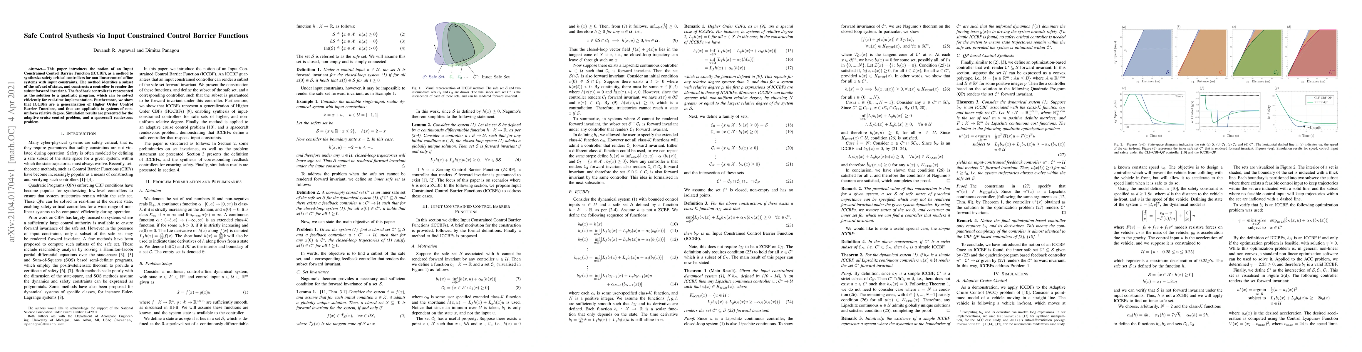 Thumbnail for Safe Control Synthesis via Input Constrained Control Barrier Functions