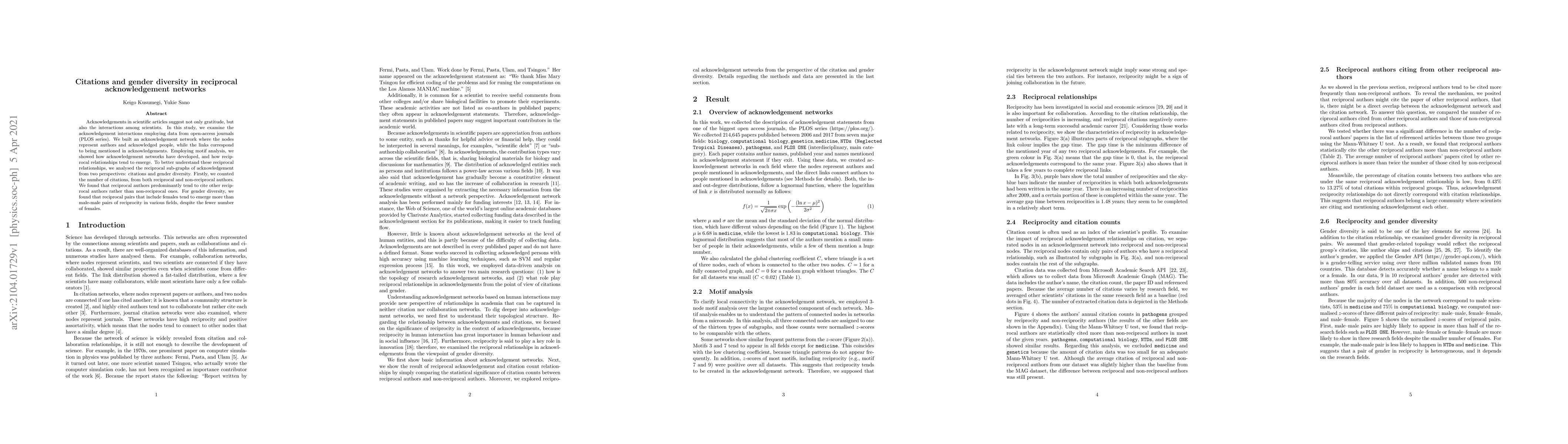 Thumbnail for Citations and gender diversity in reciprocal acknowledgement networks