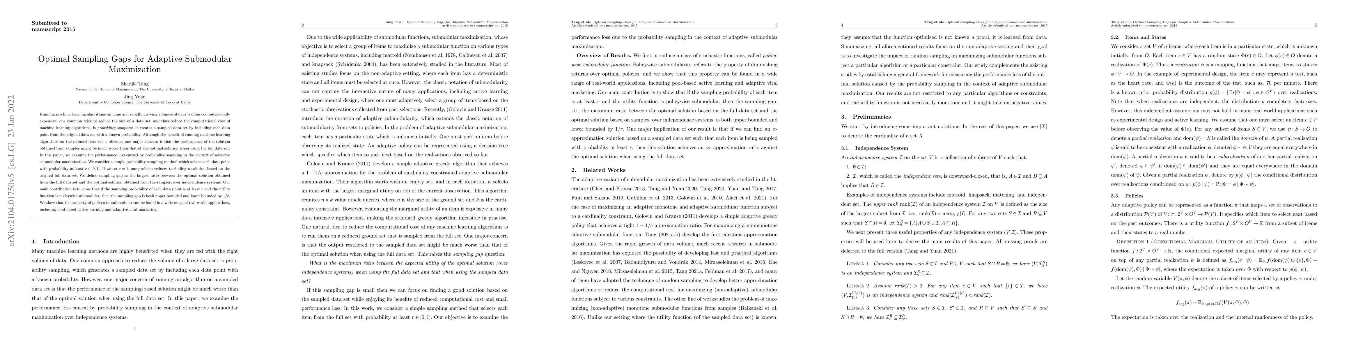Thumbnail for Optimal Sampling Gaps for Adaptive Submodular Maximization