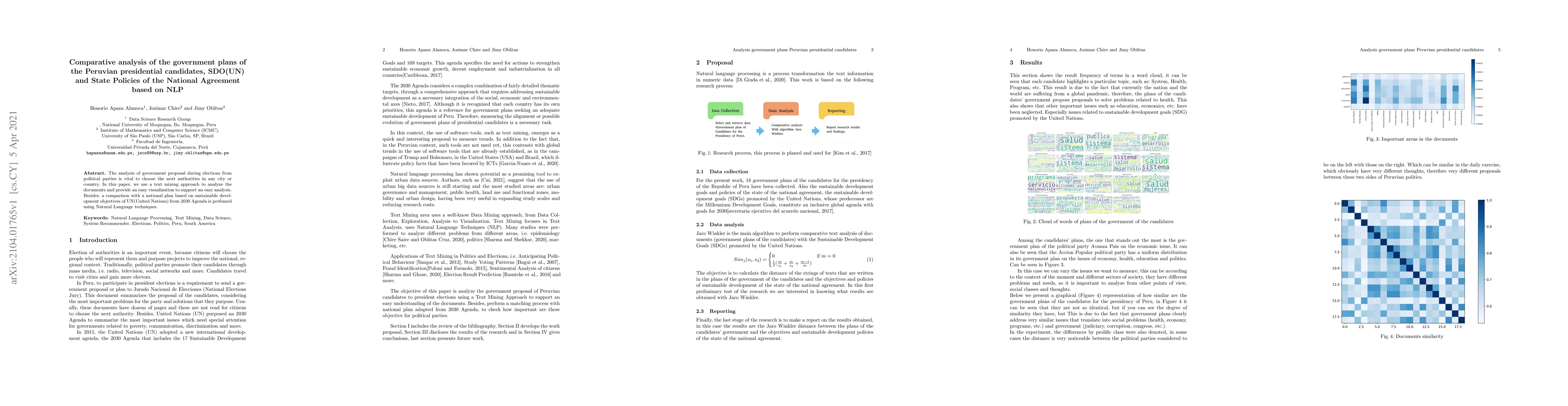 Thumbnail for Comparative analysis of the government plans of the Peruvian
  presidential candidates, SDO(UN) and State Policies of the National Agreement
  based on NLP