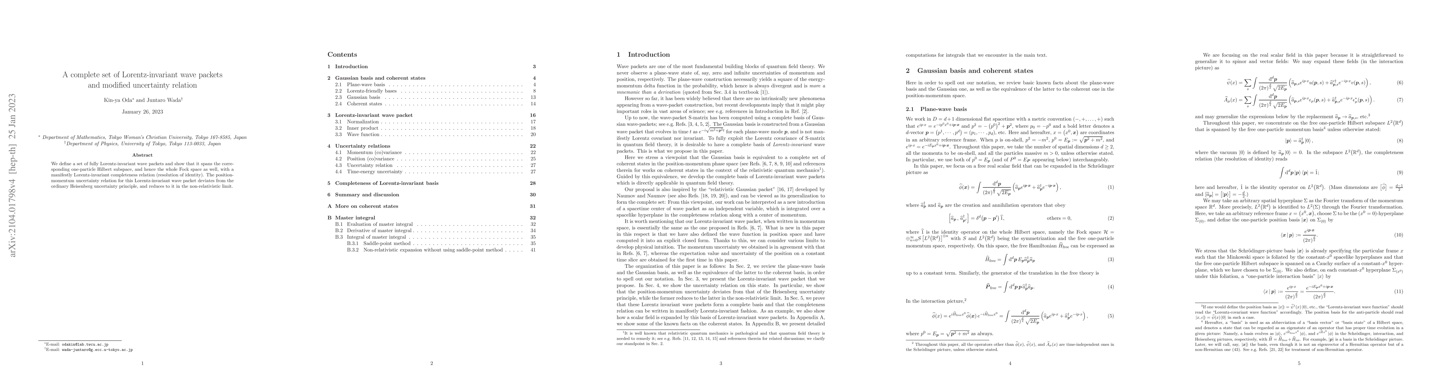 Thumbnail for A complete set of Lorentz-invariant wave packets and modified
  uncertainty relation