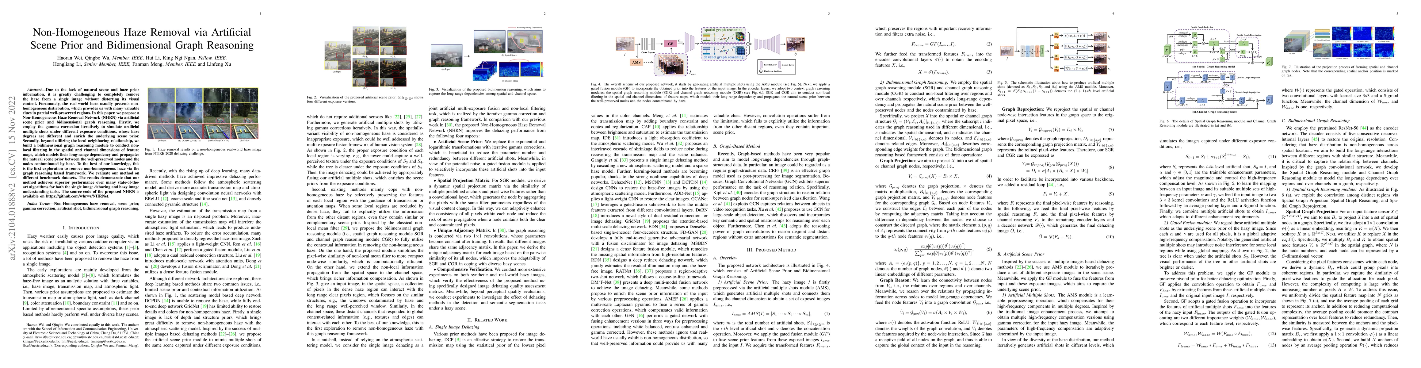 Thumbnail for Non-Homogeneous Haze Removal via Artificial Scene Prior and
  Bidimensional Graph Reasoning