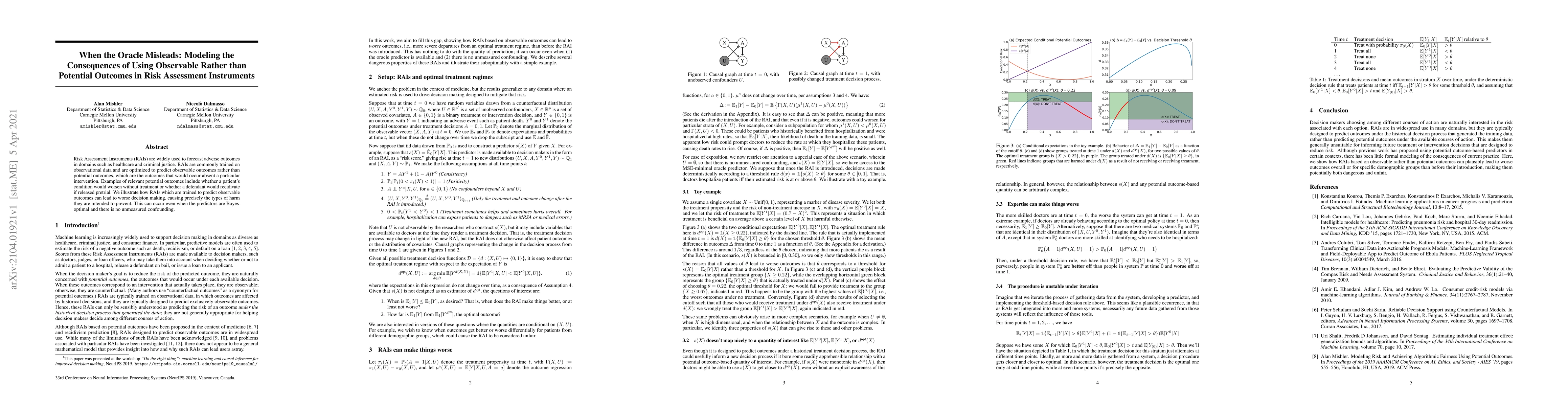 Thumbnail for When the Oracle Misleads: Modeling the Consequences of Using Observable
  Rather than Potential Outcomes in Risk Assessment Instruments