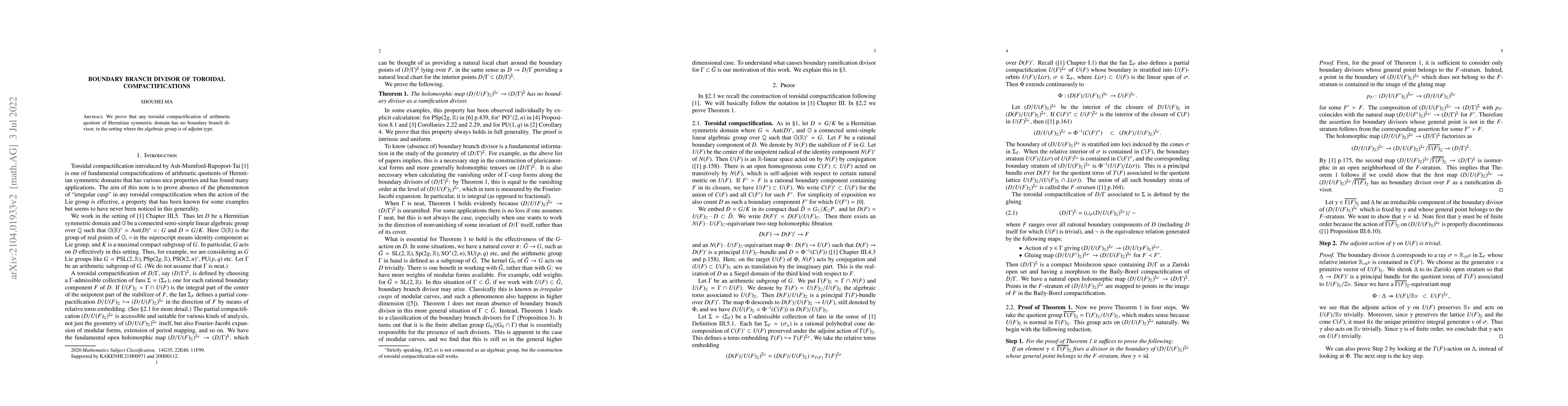 Thumbnail for Boundary branch divisor of toroidal compactifications