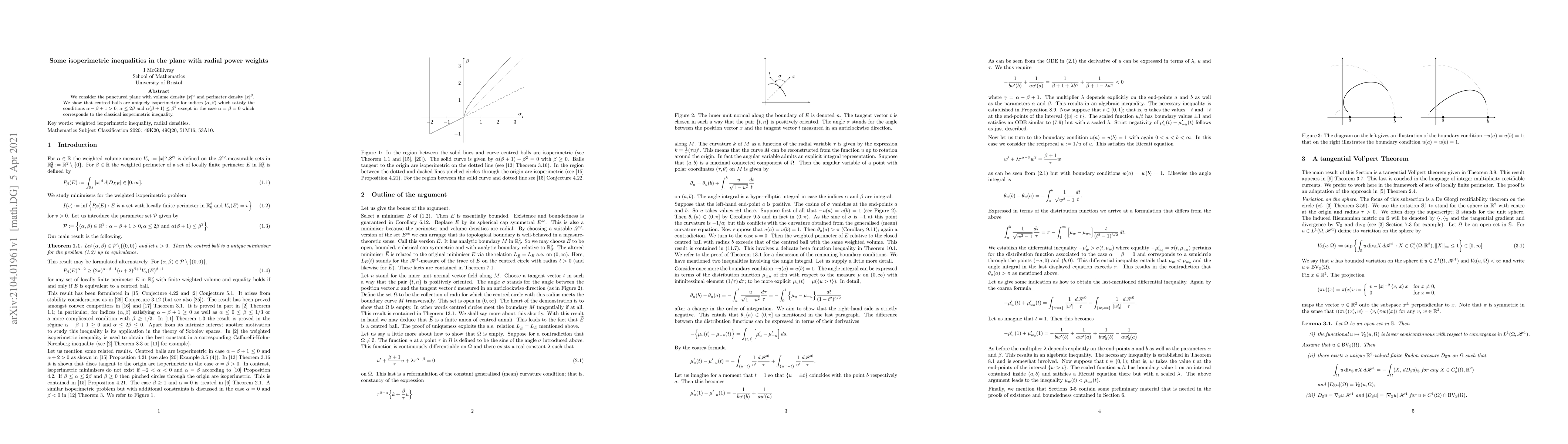 Thumbnail for Some isoperimetric inequalities in the plane with radial power weights
