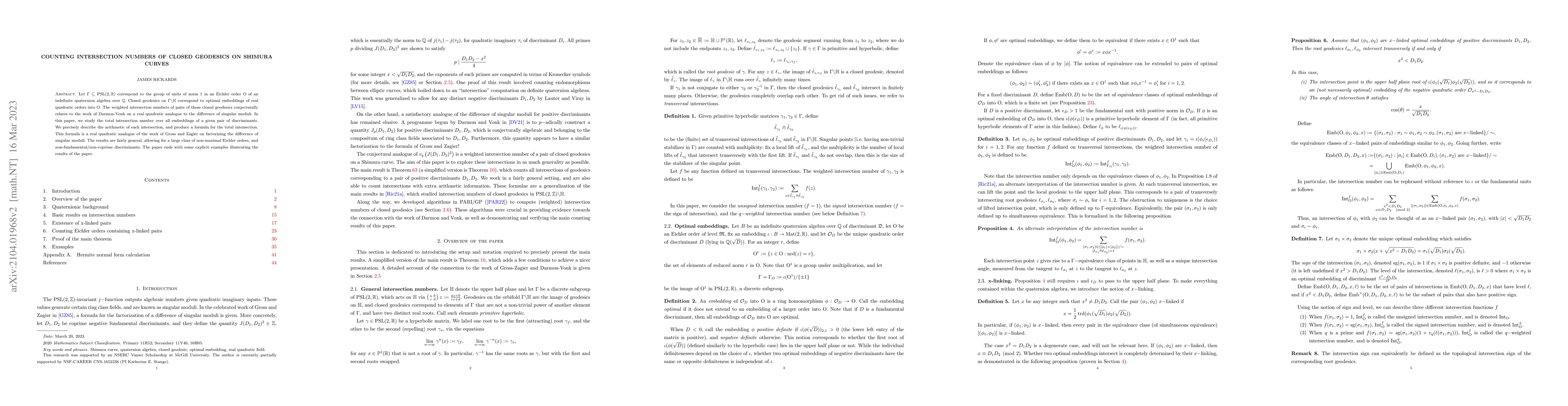 Thumbnail for Counting intersection numbers of closed geodesics on Shimura curves