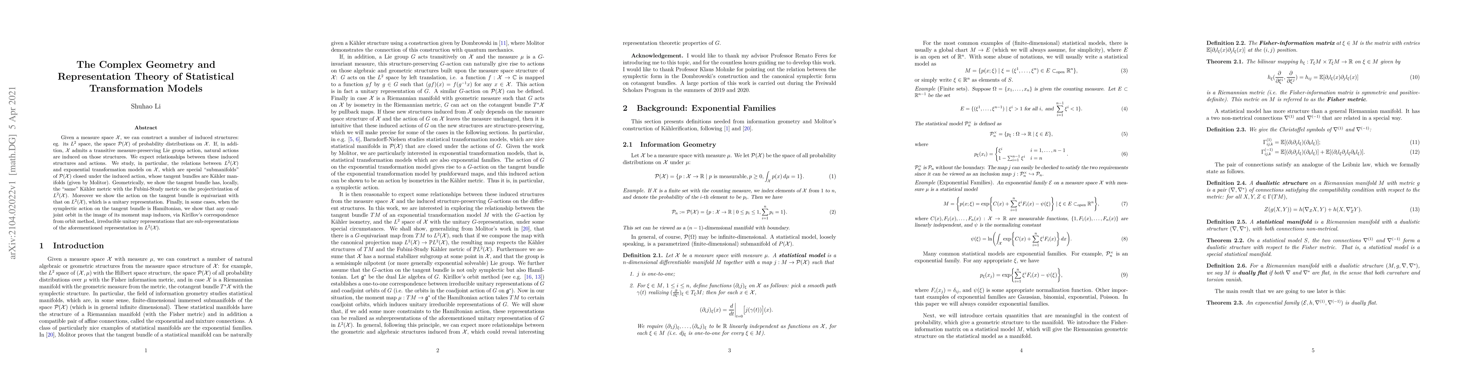 Thumbnail for The Complex Geometry and Representation Theory of Statistical
  Transformation Models