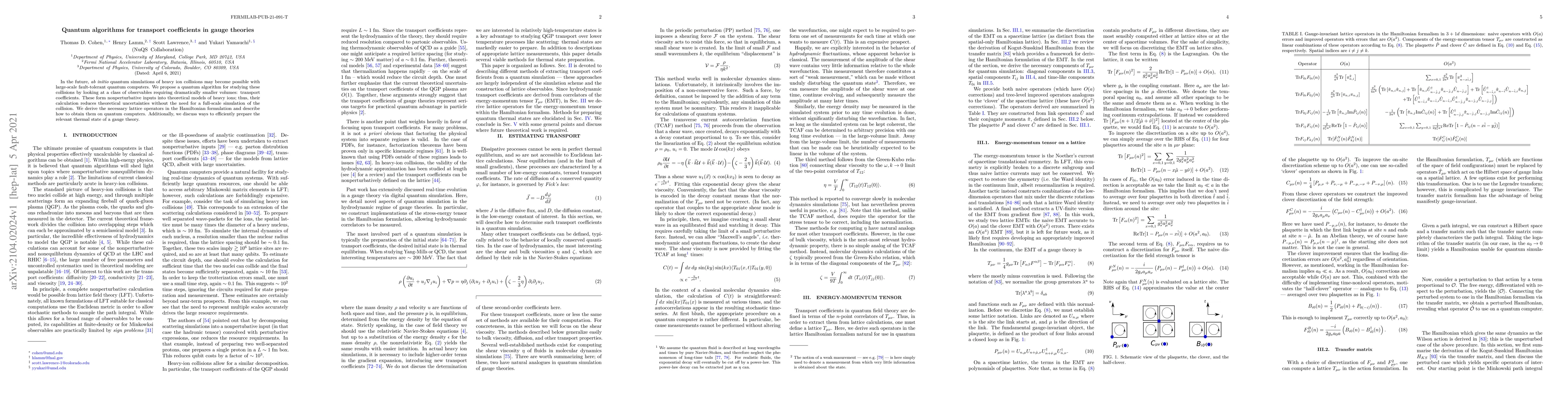 Thumbnail for Quantum algorithms for transport coefficients in gauge theories