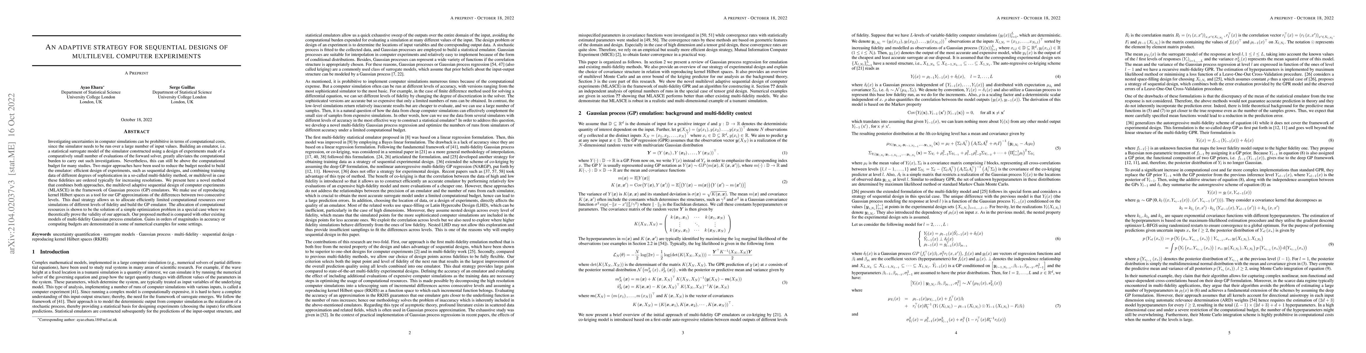 Thumbnail for An adaptive strategy for sequential designs of multilevel computer
  experiments