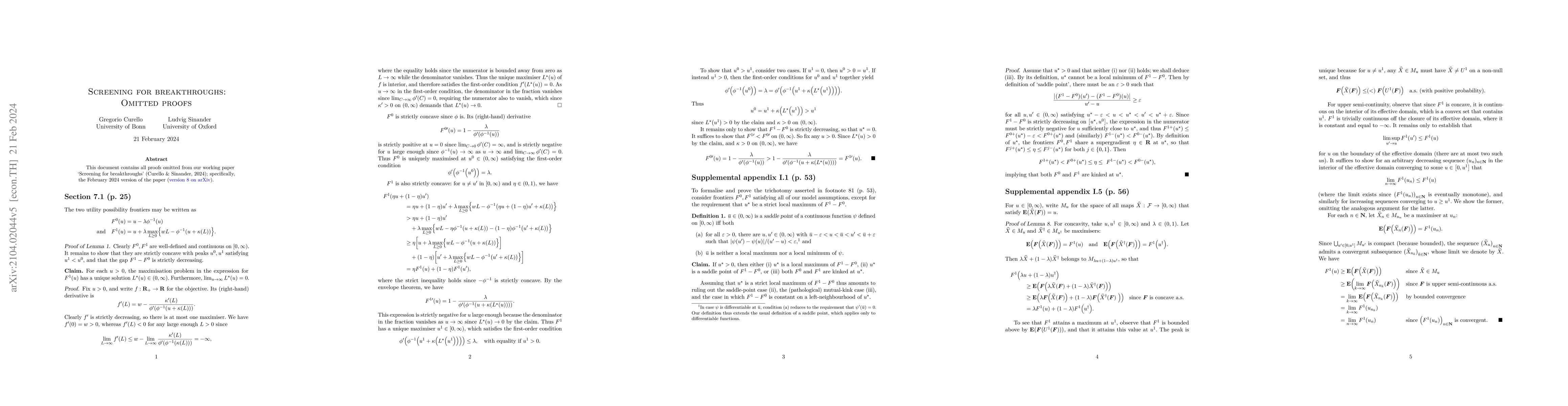 Thumbnail for Screening for breakthroughs: Omitted proofs