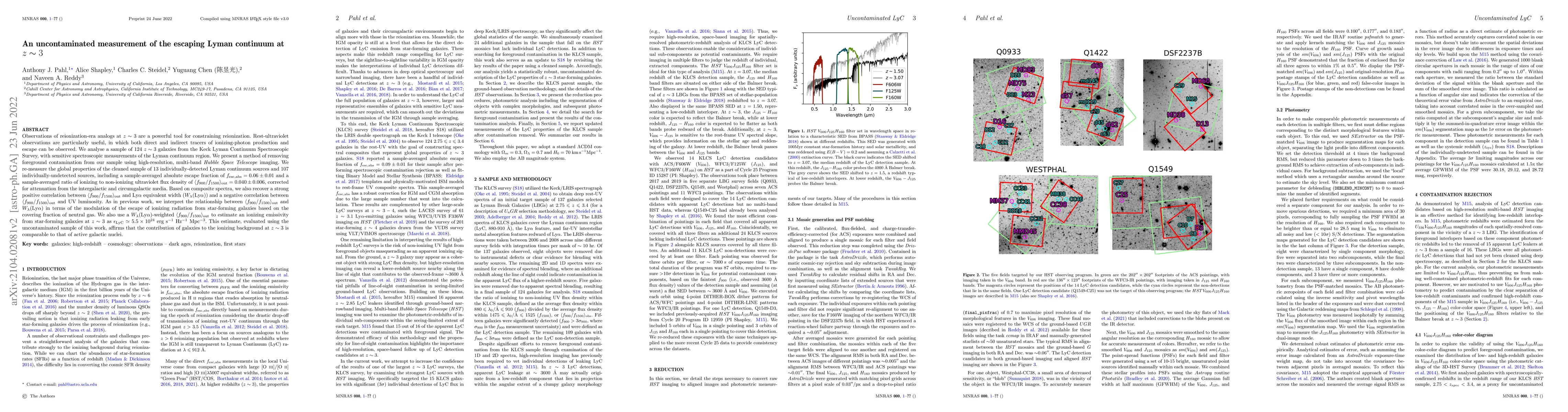 Thumbnail for An uncontaminated measurement of the escaping Lyman continuum at
  $z\sim3$