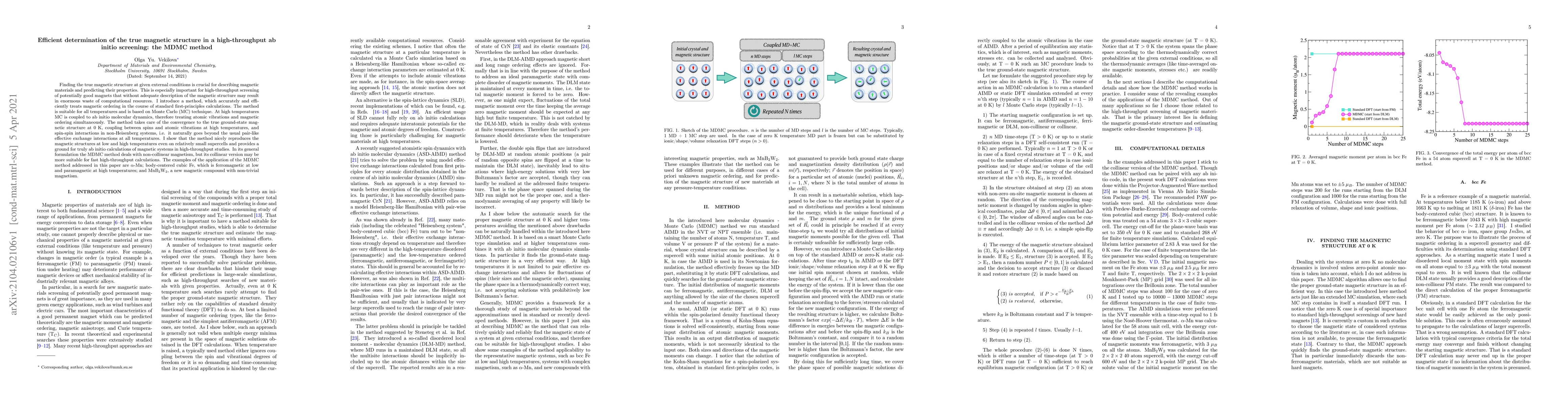 Thumbnail for Efficient determination of the true magnetic structure in a
  high-throughput ab initio screening: the MDMC method