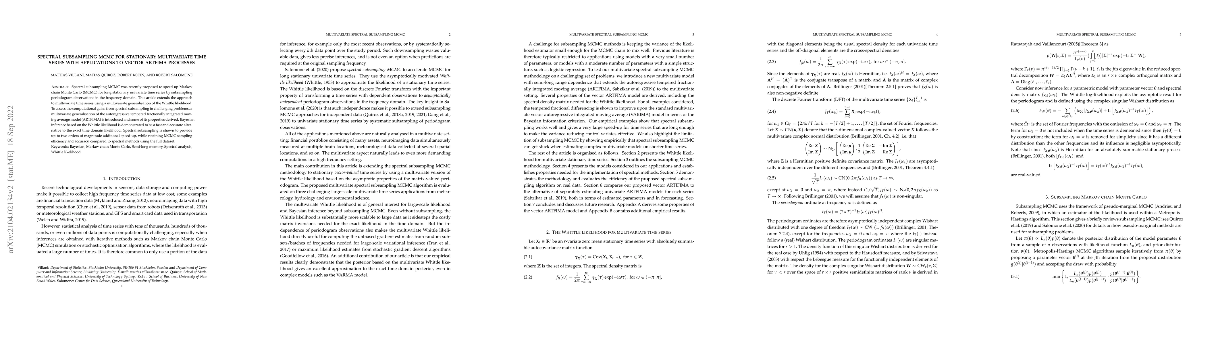 Thumbnail for Spectral Subsampling MCMC for Stationary Multivariate Time Series with
  Applications to Vector ARTFIMA Processes