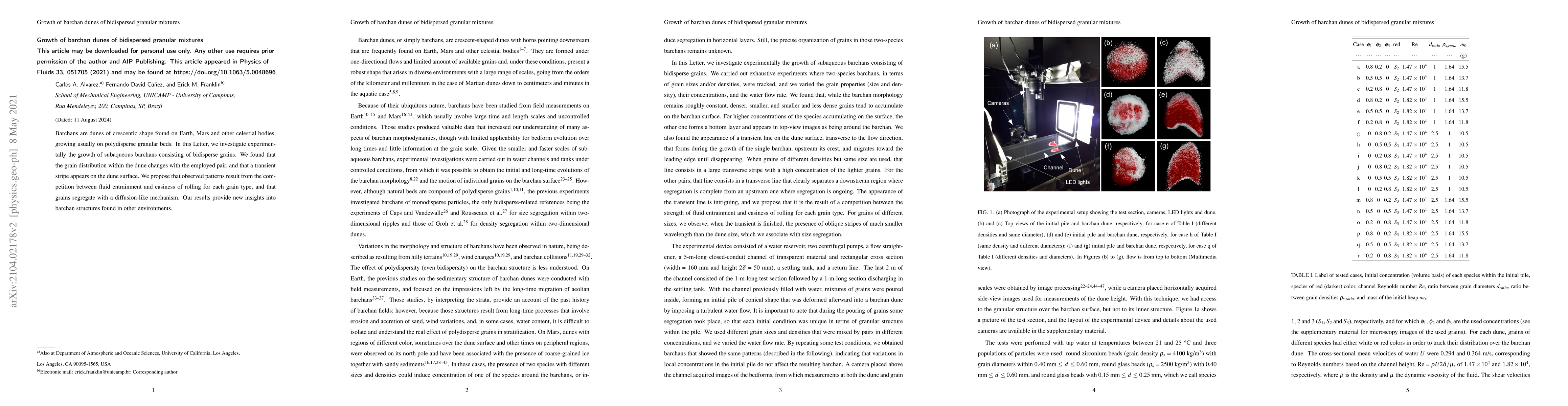 Thumbnail for Growth of barchan dunes of bidispersed granular mixtures