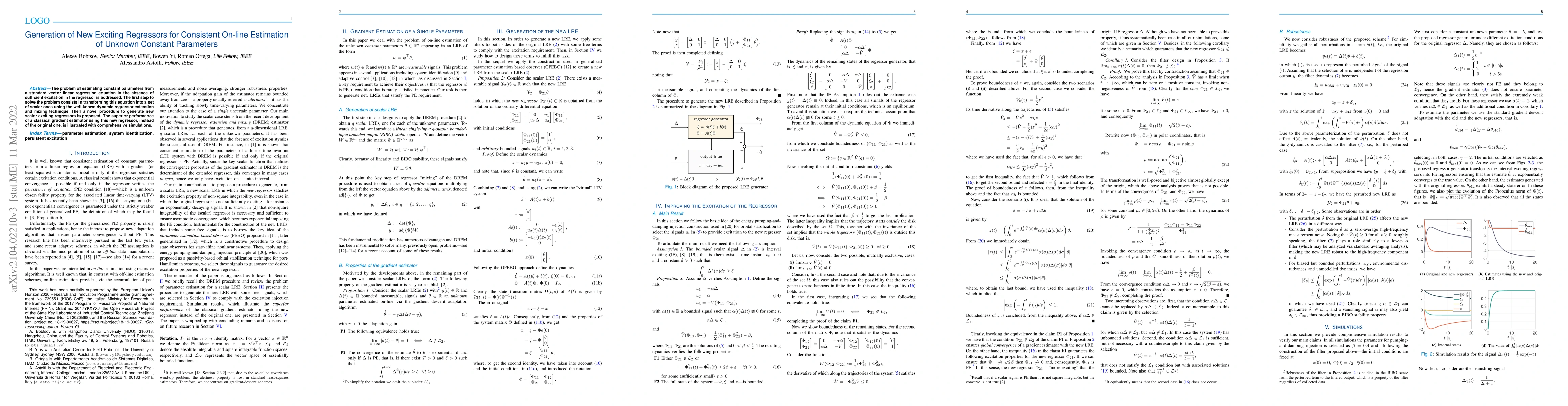 Thumbnail for Generation of new exciting regressors for consistent on-line estimation
  of unknown constant parameters