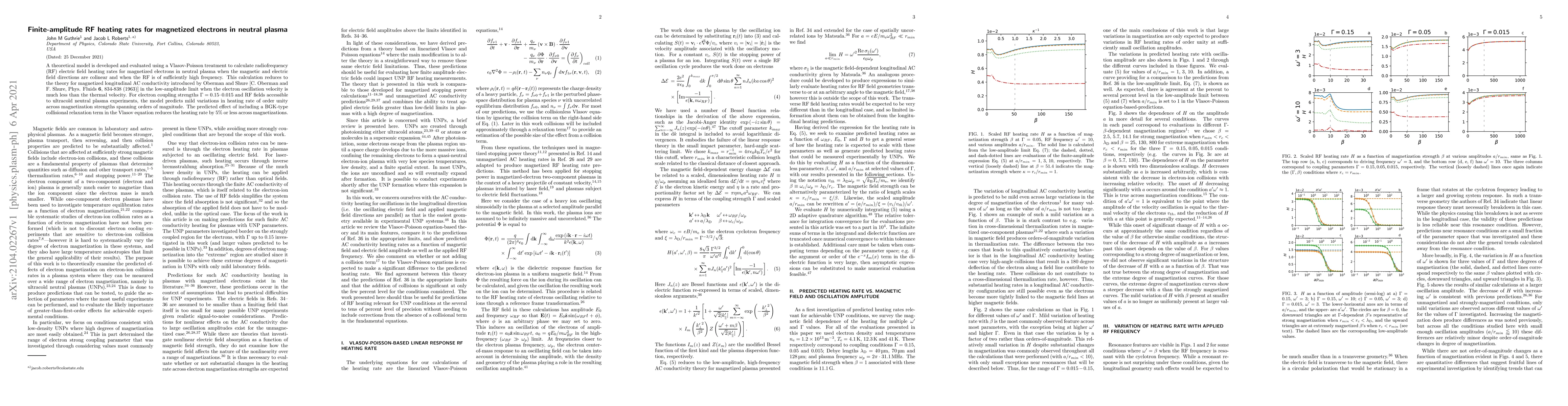 Thumbnail for Finite-amplitude RF heating rates for magnetized electrons in neutral
  plasma