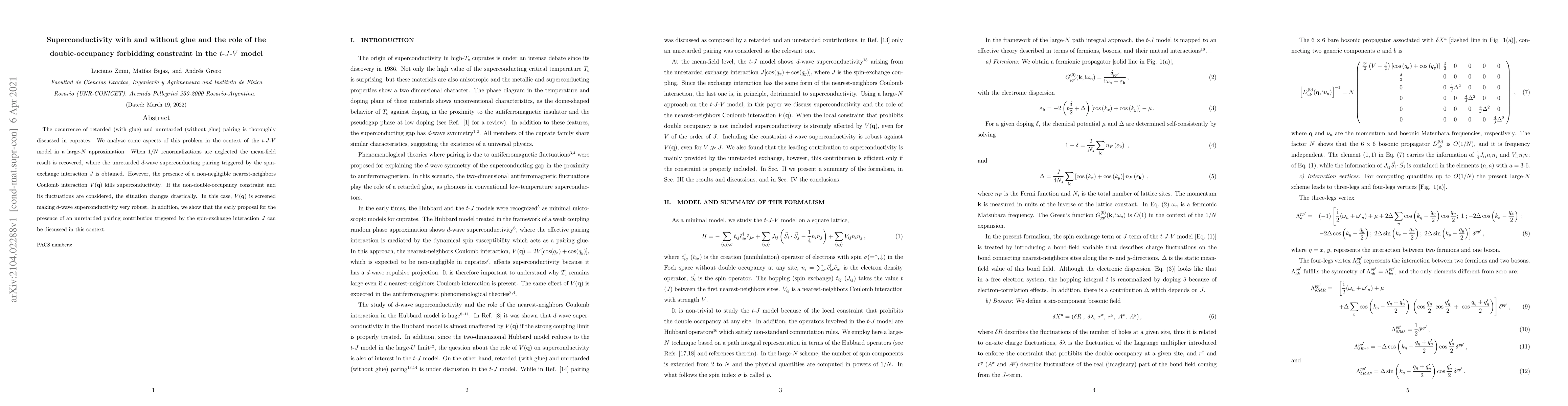 Thumbnail for Superconductivity with and without glue and the role of the
  double-occupancy forbidding constraint in the t-J-V model