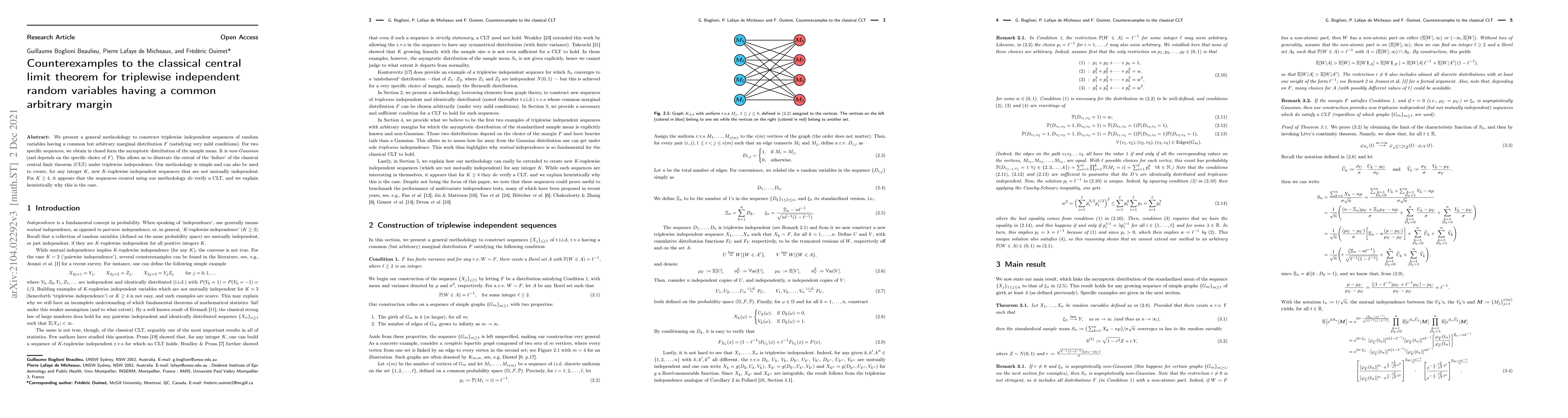 Thumbnail for Counterexamples to the classical central limit theorem for triplewise
  independent random variables having a common arbitrary margin