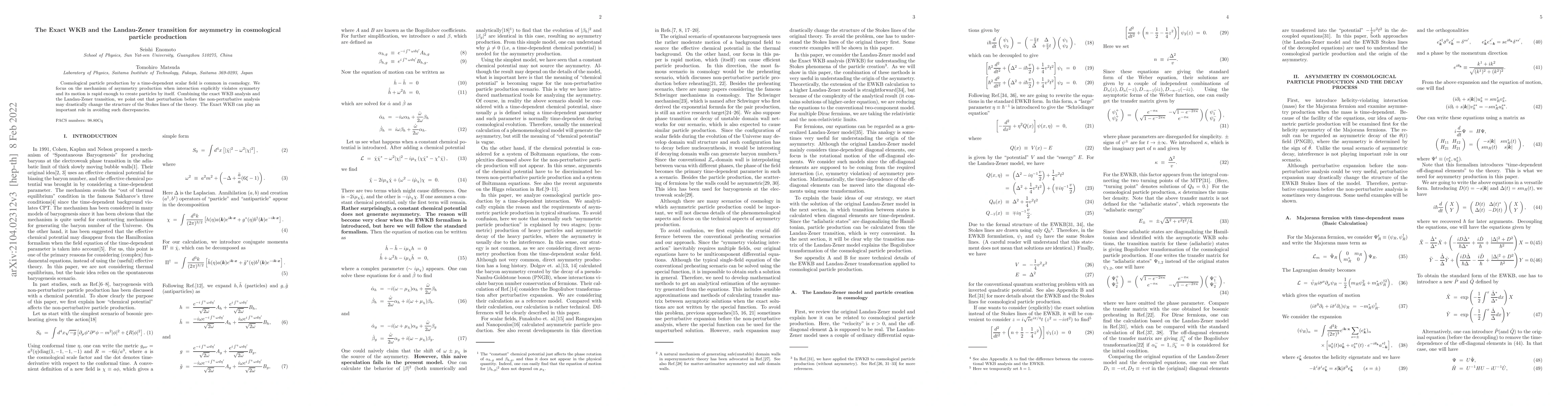 Thumbnail for The Exact WKB and the Landau-Zener transition for asymmetry in
  cosmological particle production