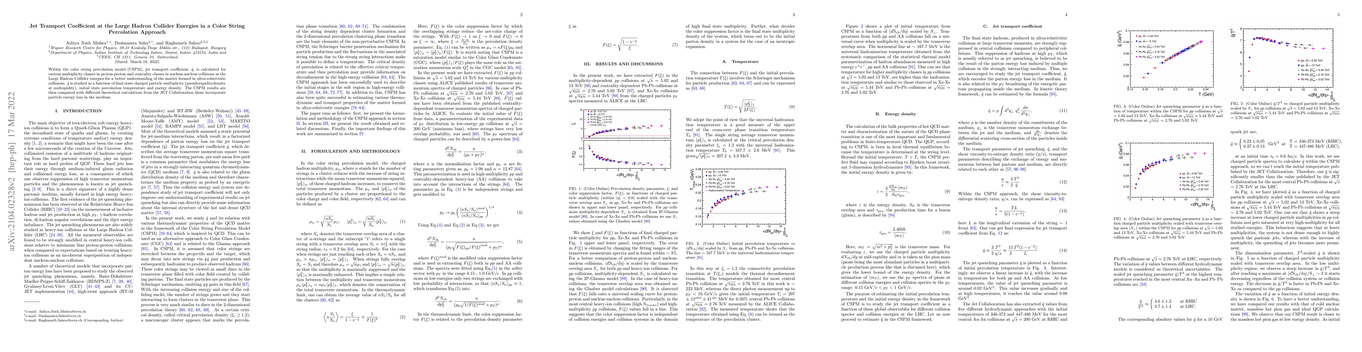 Thumbnail for Jet Transport Coefficient at the Large Hadron Collider Energies in a
  Color String Percolation Approach