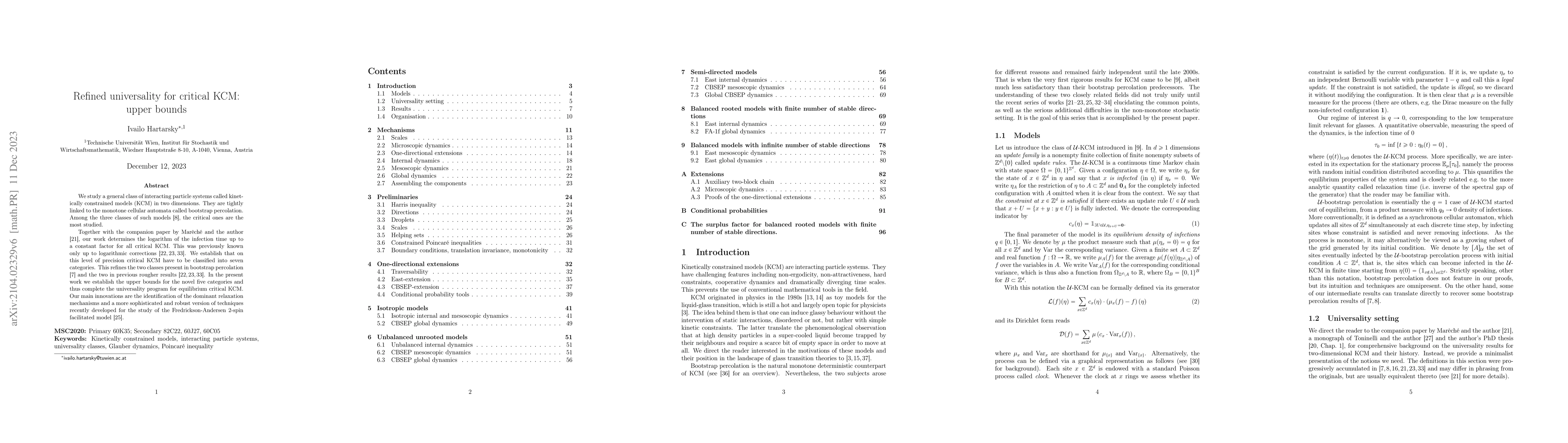 Thumbnail for Refined universality for critical KCM: upper bounds