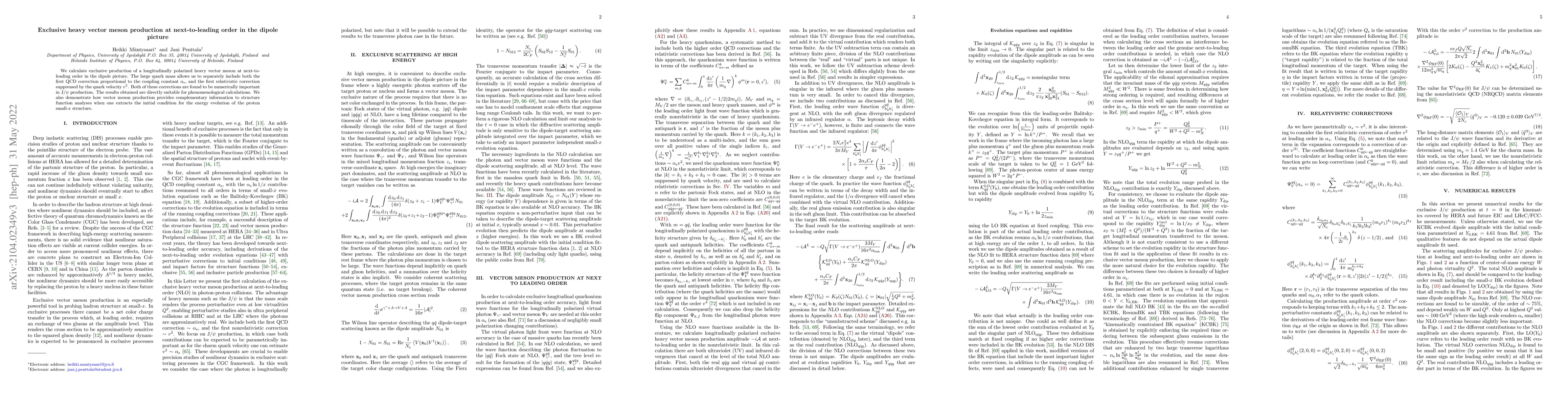 Thumbnail for Exclusive heavy vector meson production at next-to-leading order in the
  dipole picture