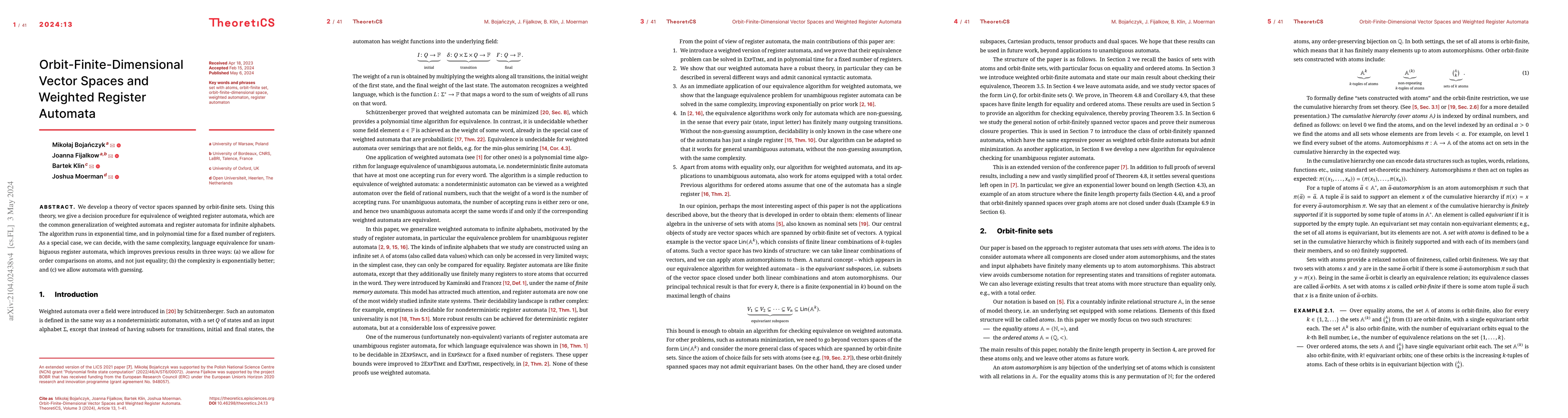 Thumbnail for Orbit-Finite-Dimensional Vector Spaces and Weighted Register Automata