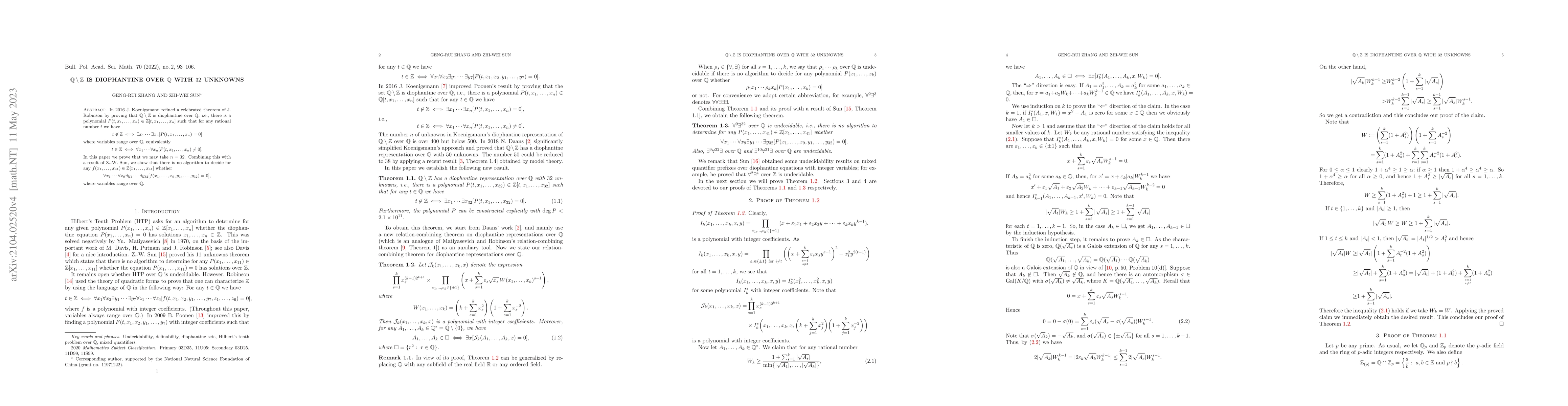 Thumbnail for $\mathbb Q\setminus\mathbb Z$ is diophantine over $\mathbb Q$ with 32
  unknowns