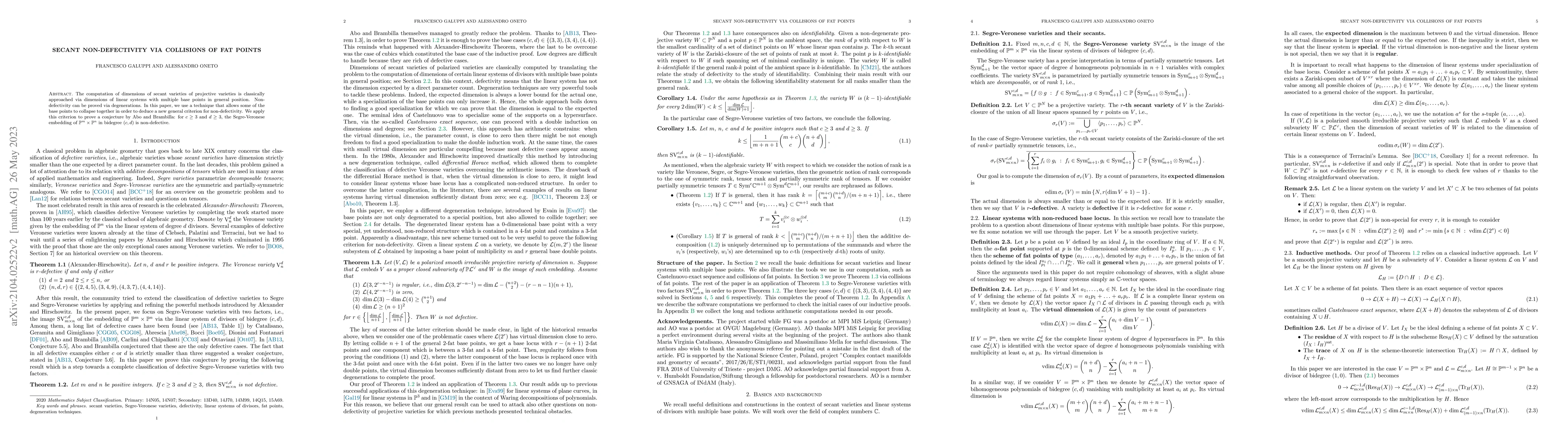 Thumbnail for Secant non-defectivity via collisions of fat points