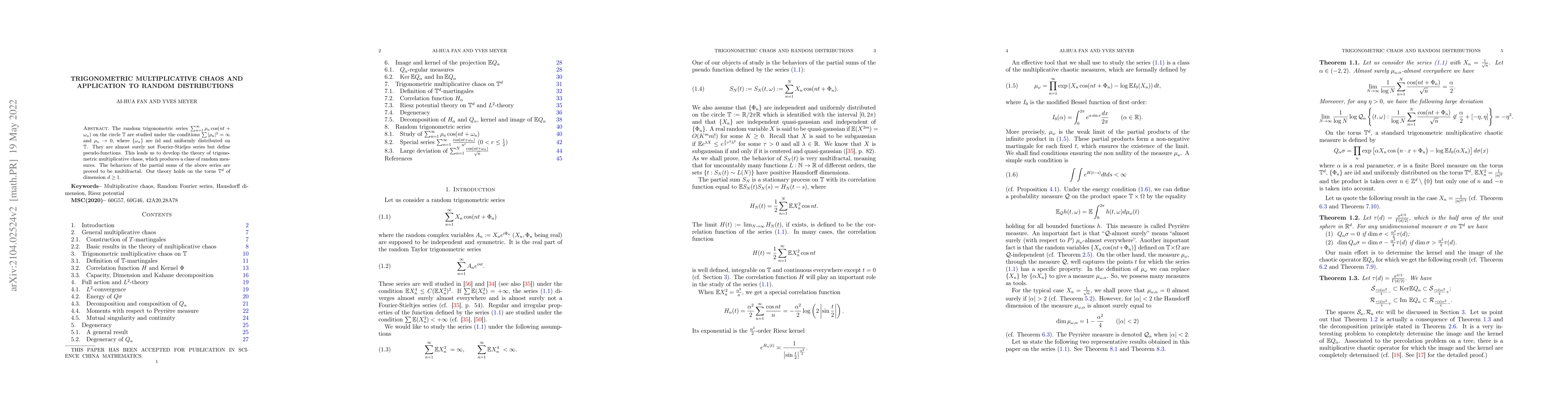 Thumbnail for Trigonometric multiplicative chaos and Application to random
  distributions