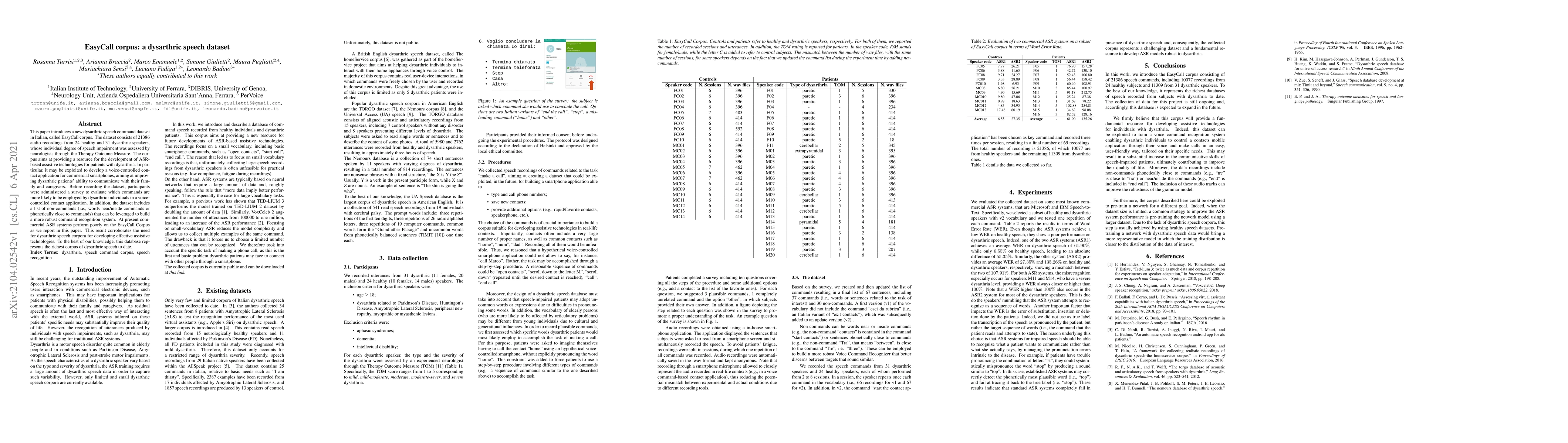 Thumbnail for EasyCall corpus: a dysarthric speech dataset