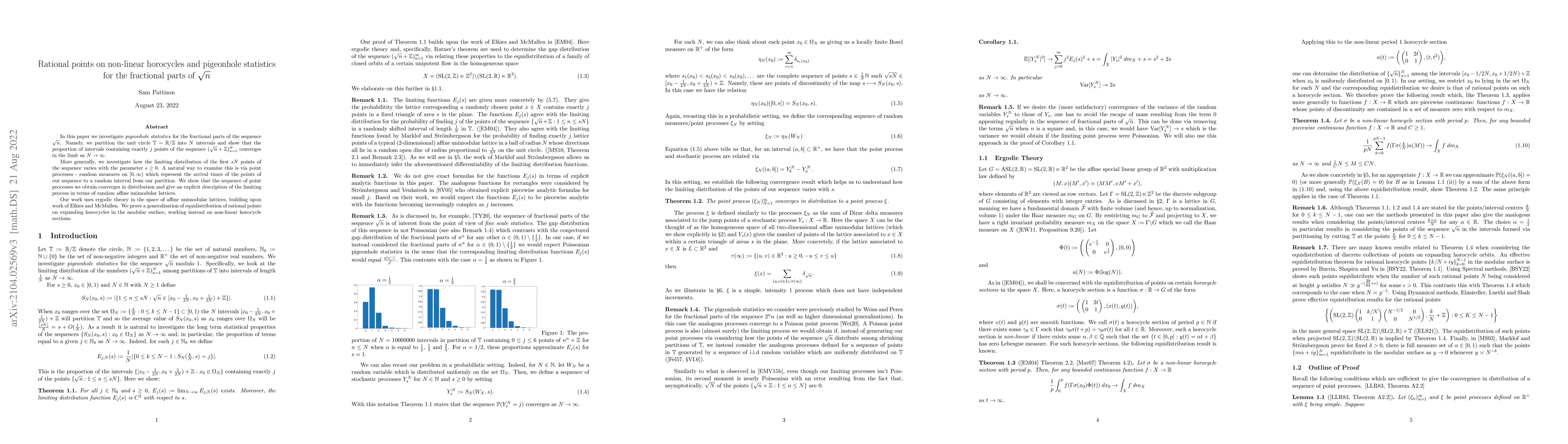 Thumbnail for Rational points on non-linear horocycles and pigeonhole statistics for
  the fractional parts of $\sqrt{n}$
