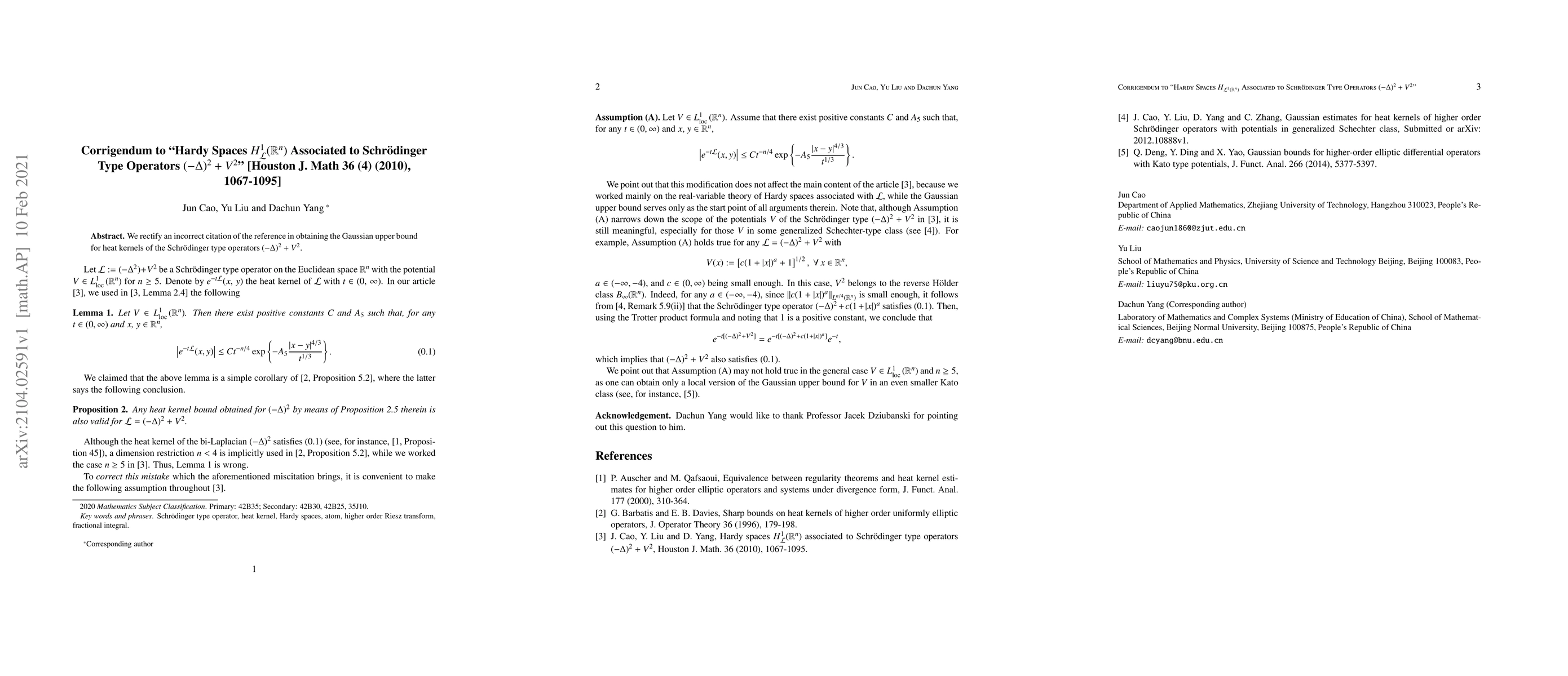 Thumbnail for Corrigendum to "Hardy Spaces $H_{\mathcal L}^1({\mathbb R}^n)$
  Associated to Schr\"odinger Type Operators $(-\Delta)^2+V^2$" [Houston J.
  Math 36 (4) (2010), 1067-1095]