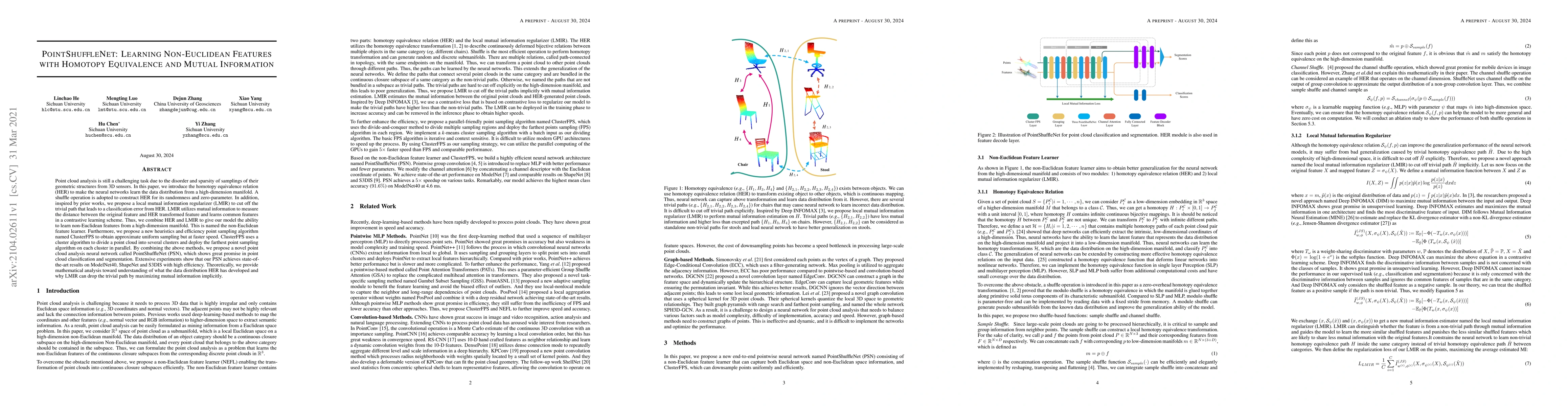 Thumbnail for PointShuffleNet: Learning Non-Euclidean Features with Homotopy
  Equivalence and Mutual Information