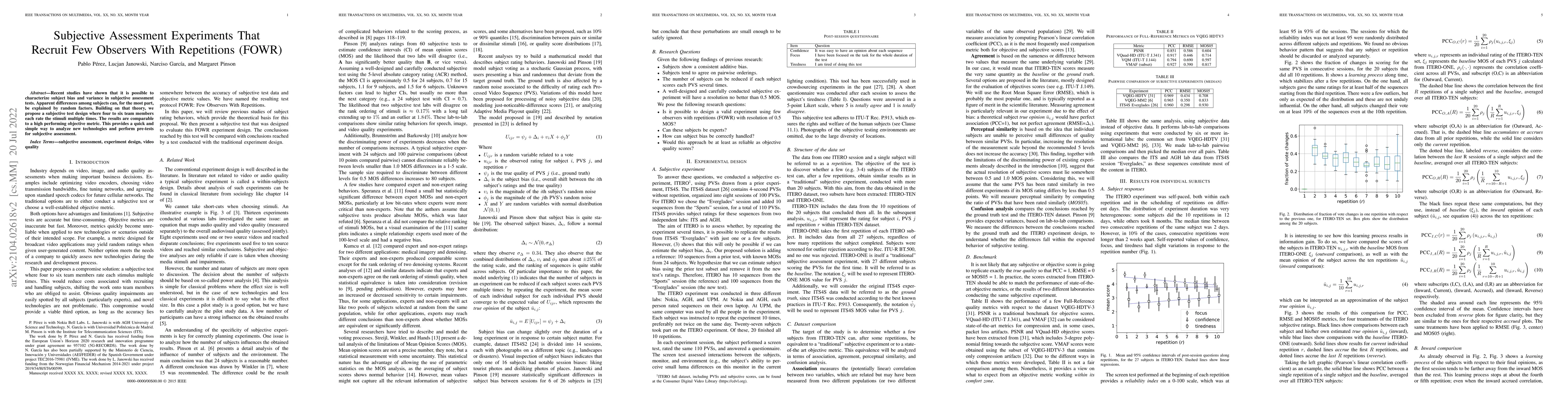 Thumbnail for Subjective Assessment Experiments That Recruit Few Observers With
  Repetitions (FOWR)