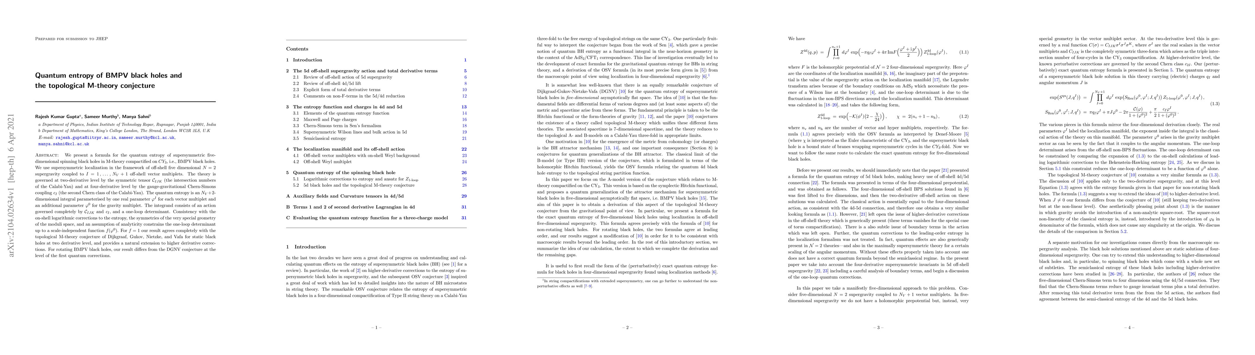 Thumbnail for Quantum entropy of BMPV black holes and the topological M-theory
  conjecture