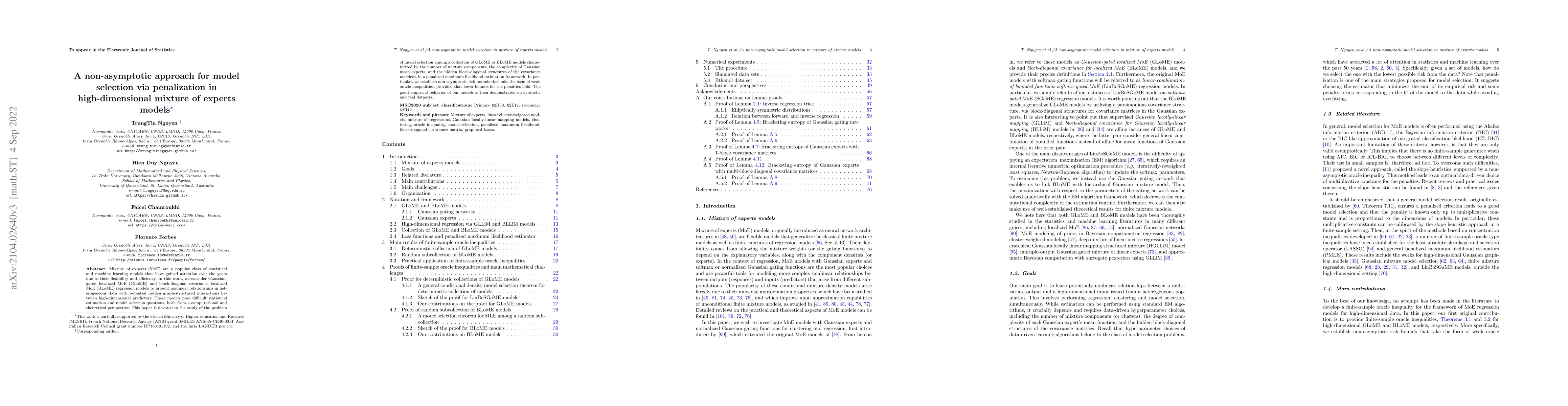 Thumbnail for A non-asymptotic approach for model selection via penalization in
  high-dimensional mixture of experts models