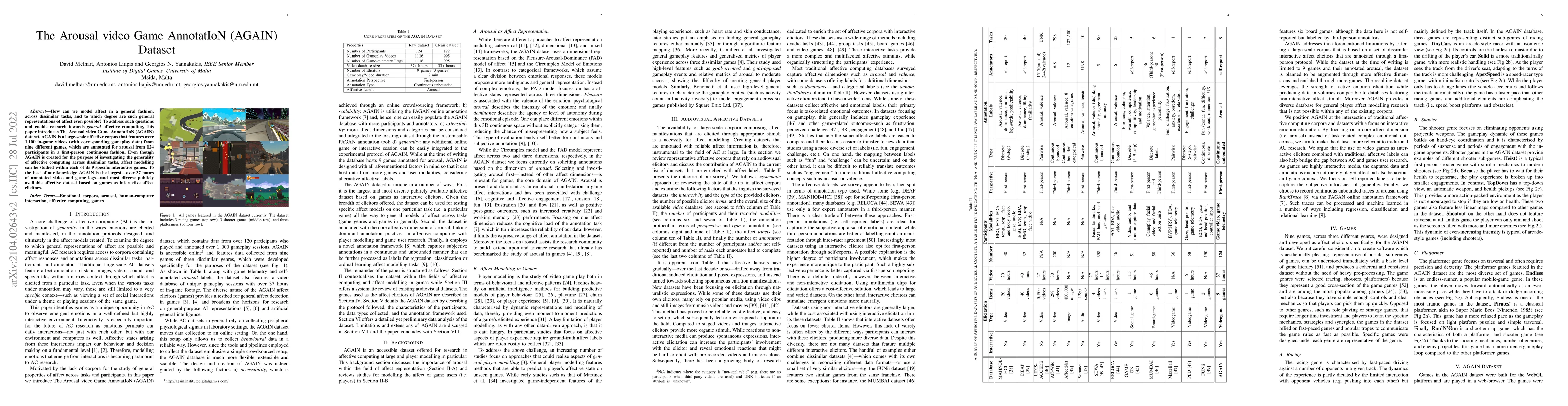 Thumbnail for The Arousal video Game AnnotatIoN (AGAIN) Dataset