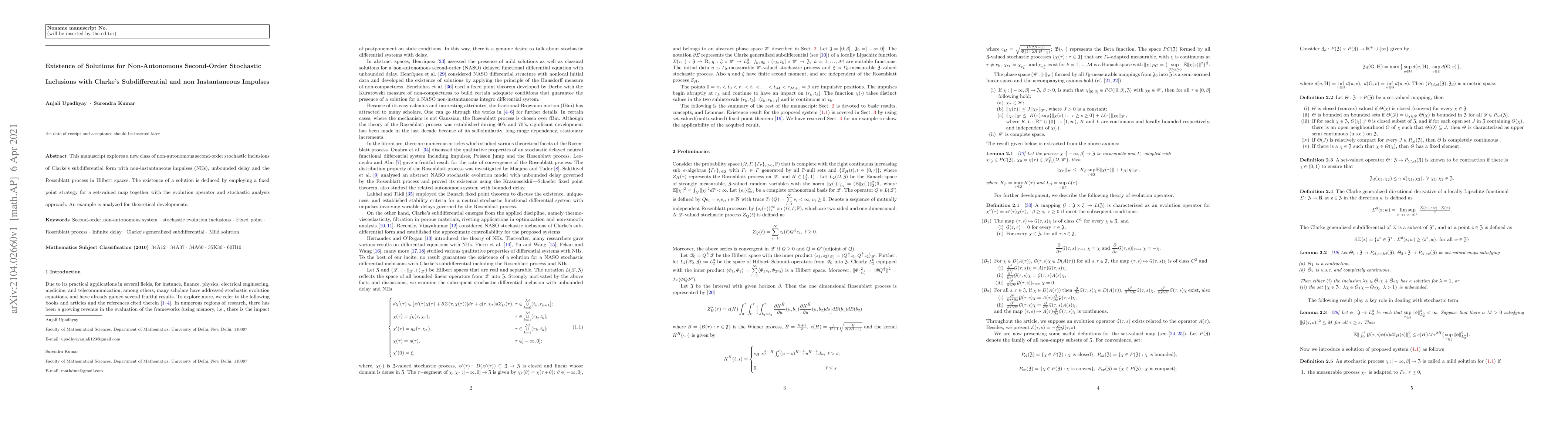 Thumbnail for Existence of Solutions for Non-Autonomous Second-Order Stochastic
  Inclusions with Clarke's Subdifferential and non Instantaneous Impulses