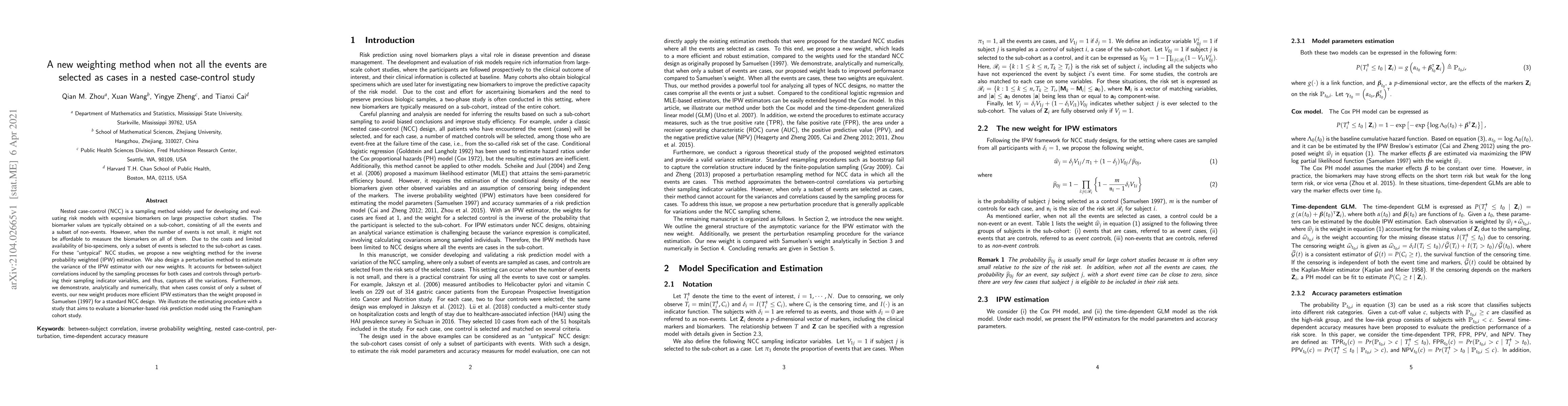 Thumbnail for A new weighting method when not all the events are selected as cases in
  a nested case-control study