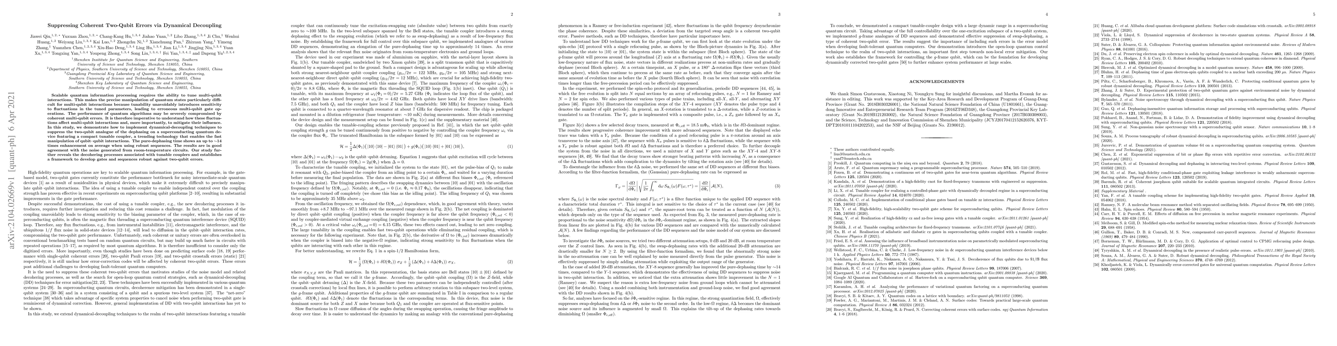 Thumbnail for Suppressing Coherent Two-Qubit Errors via Dynamical Decoupling