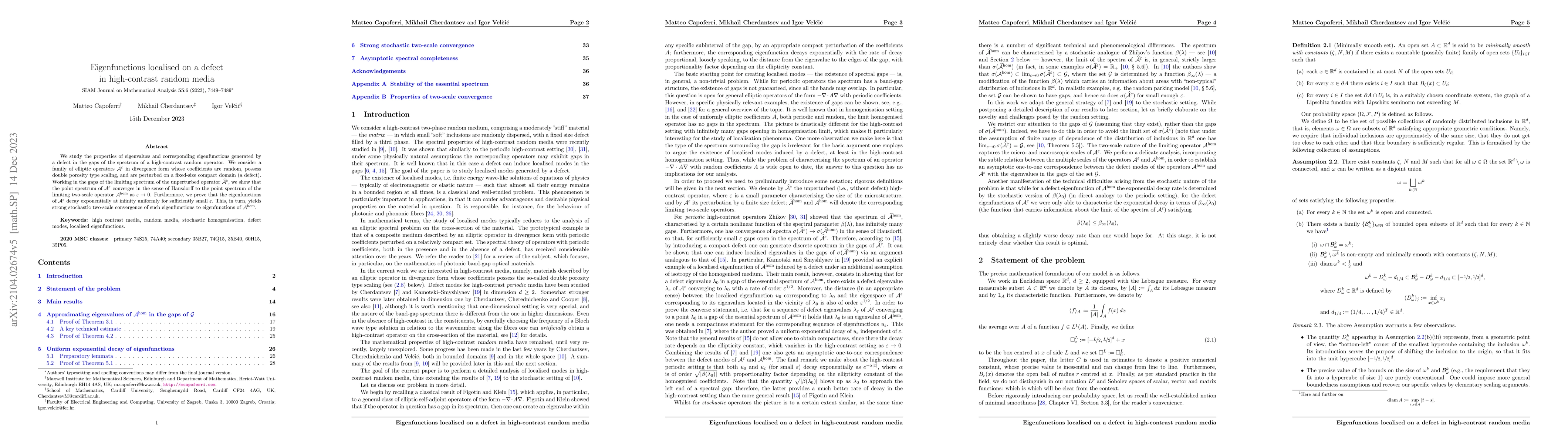 Thumbnail for Eigenfunctions localised on a defect in high-contrast random media
