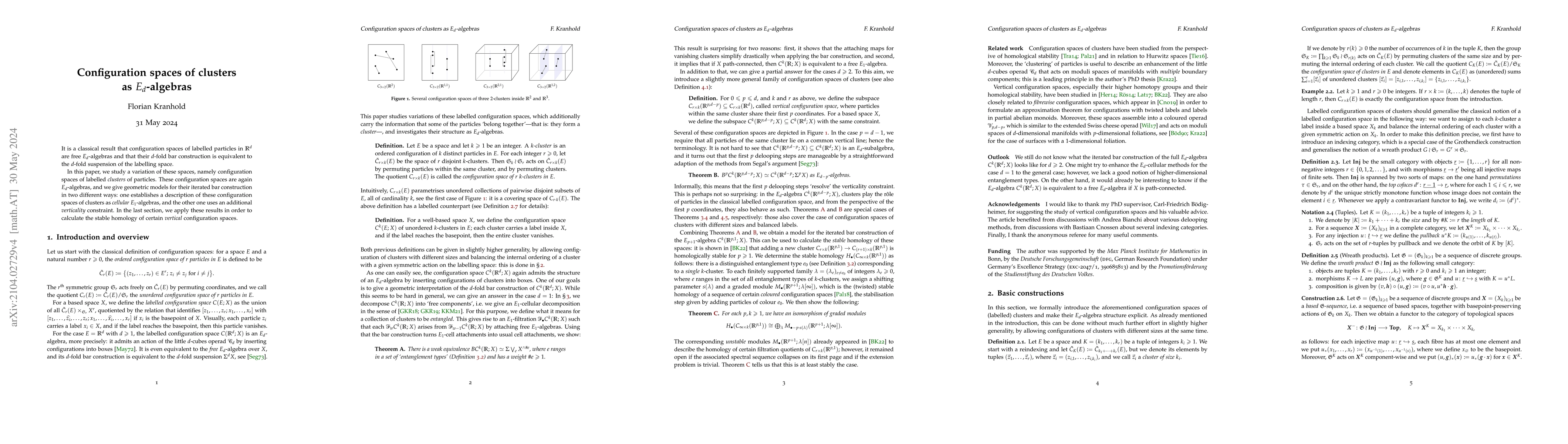 Thumbnail for Configuration spaces of clusters as $E_d$-algebras