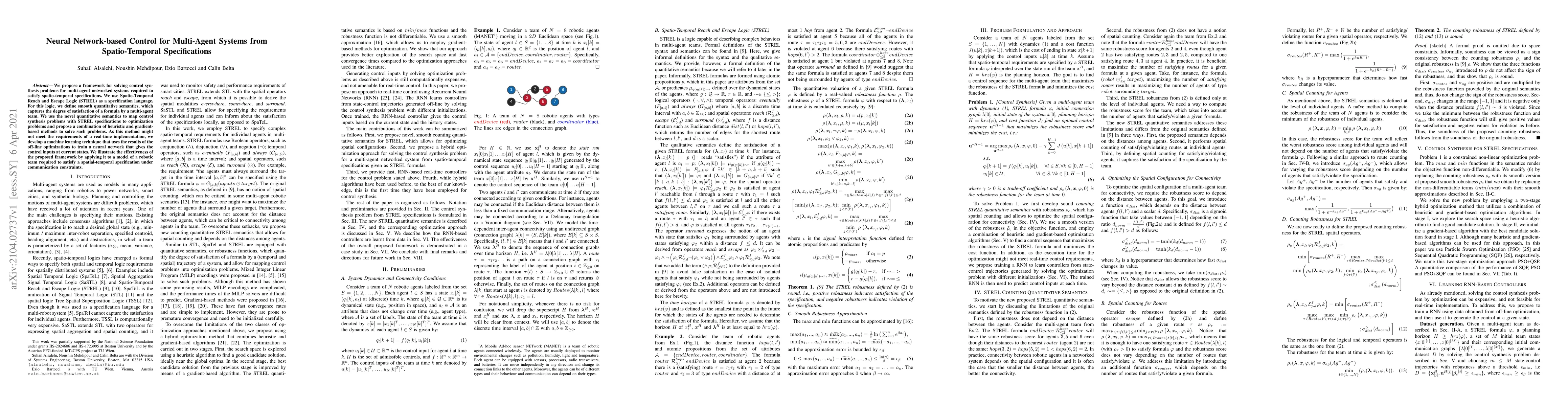 Thumbnail for Neural Network-based Control for Multi-Agent Systems from
  Spatio-Temporal Specifications