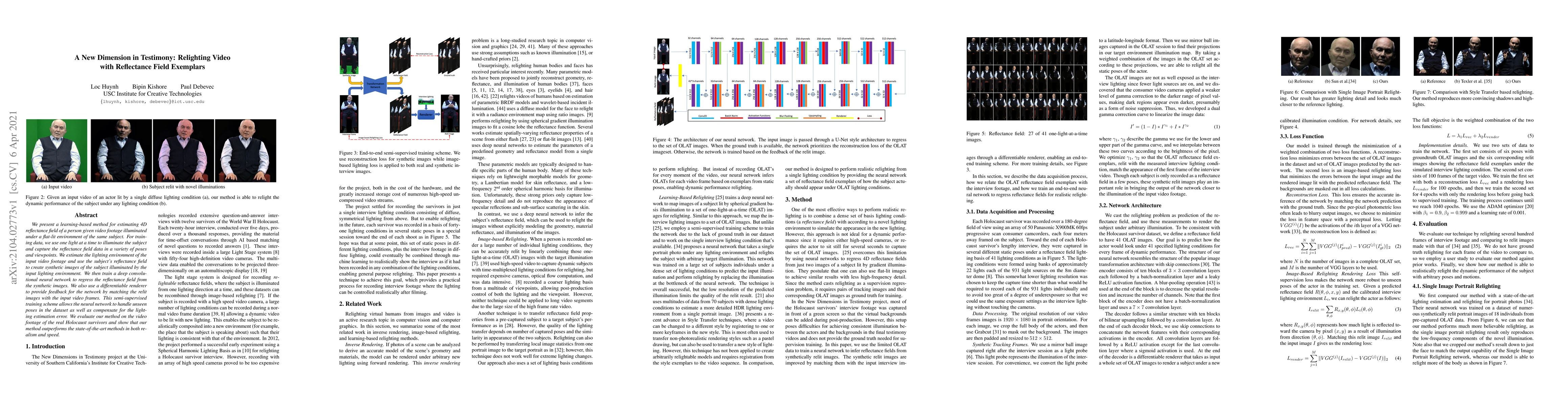 Thumbnail for A New Dimension in Testimony: Relighting Video with Reflectance Field
  Exemplars