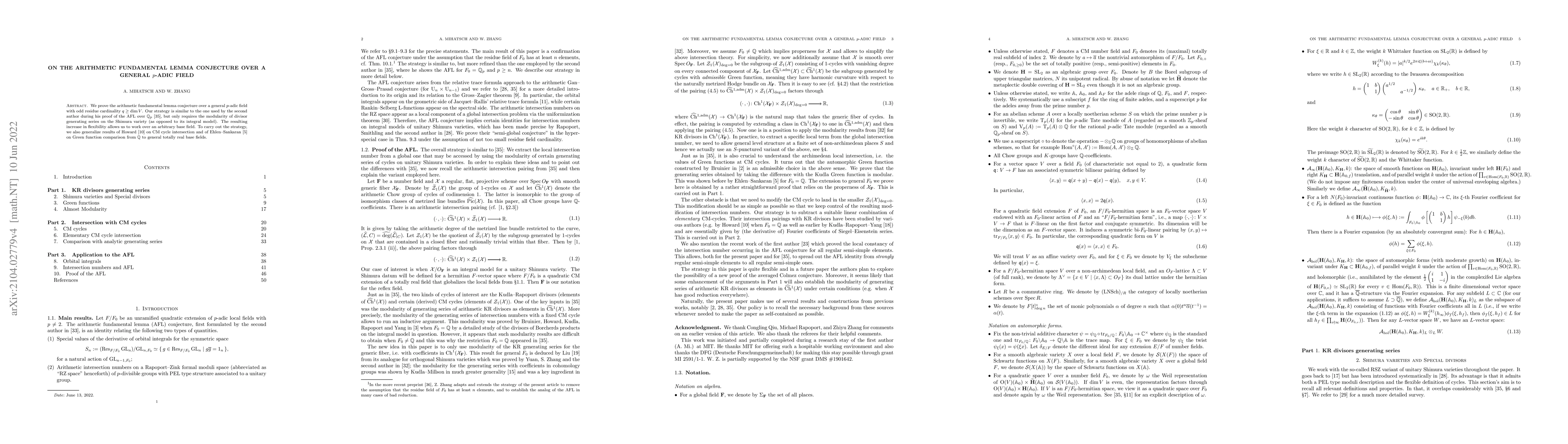 Thumbnail for On the Arithmetic Fundamental Lemma conjecture over a general $p$-adic
  field