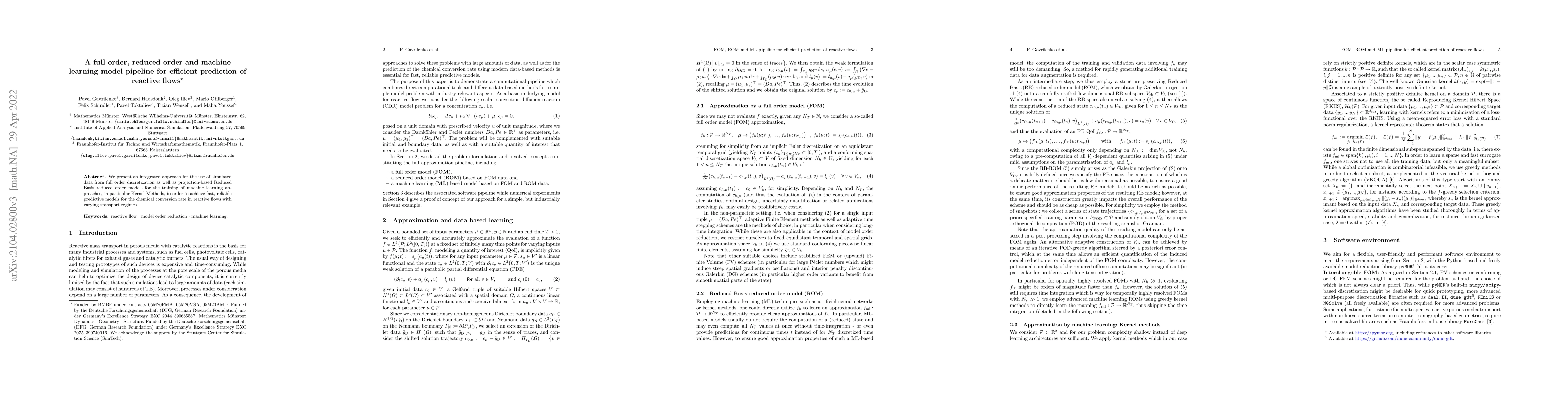 Thumbnail for A full order, reduced order and machine learning model pipeline for
  efficient prediction of reactive flows
