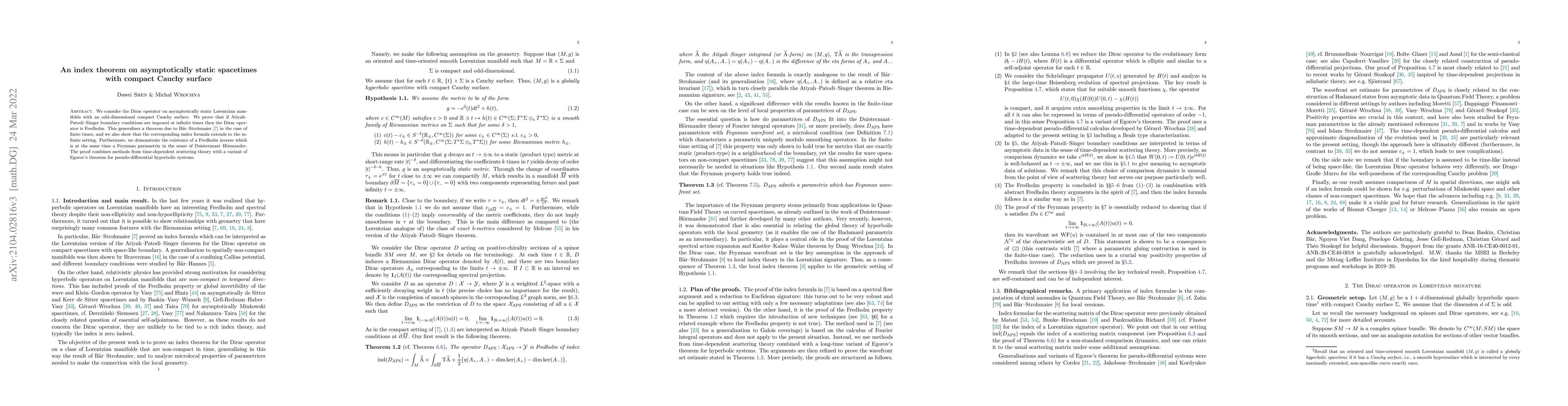 Thumbnail for An index theorem on asymptotically static spacetimes with compact Cauchy
  surface