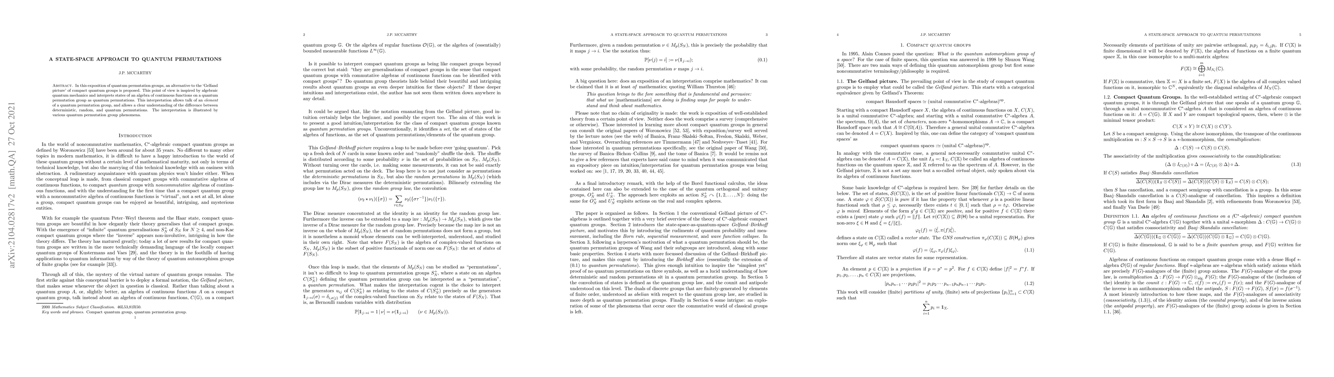 Thumbnail for A state-space approach to quantum permutations