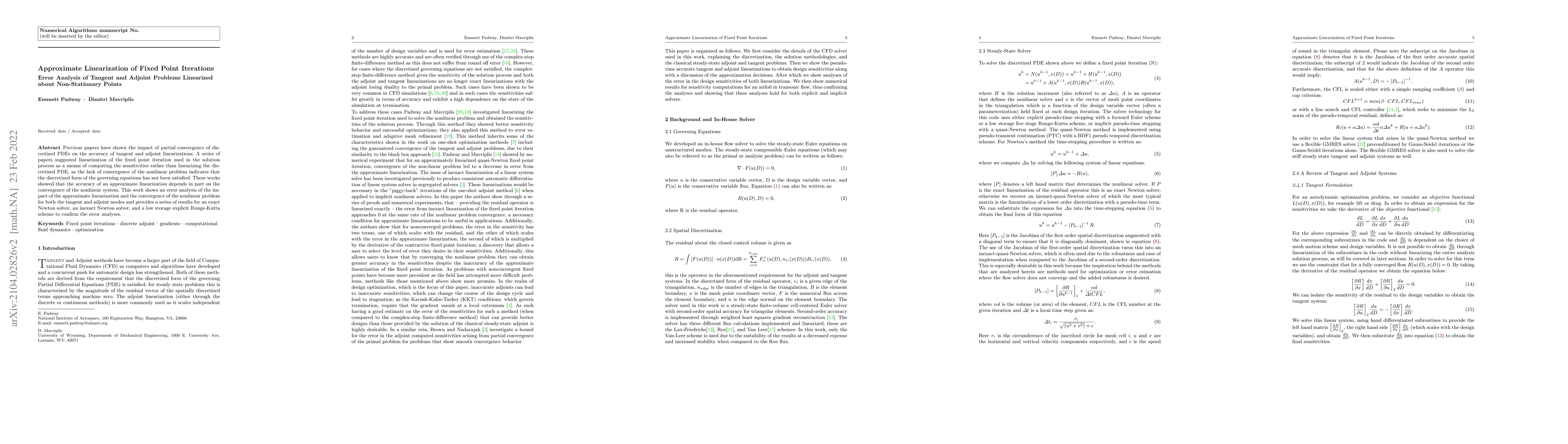 Thumbnail for Approximate Linearization of Fixed Point Iterations: Error Analysis of
  Tangent and Adjoint Problems Linearized about Non-Stationary Points